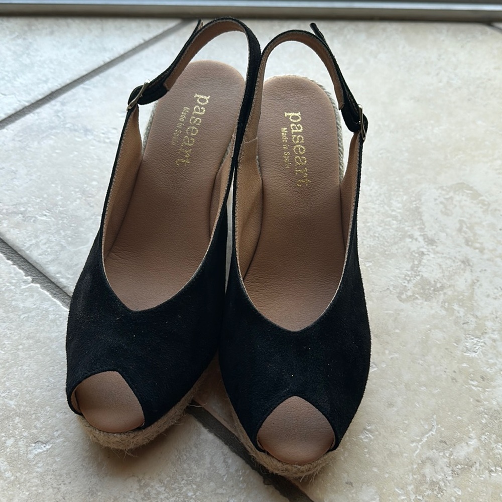 Paseart Sling Back Peep Toe Suede Espadrille Wedges